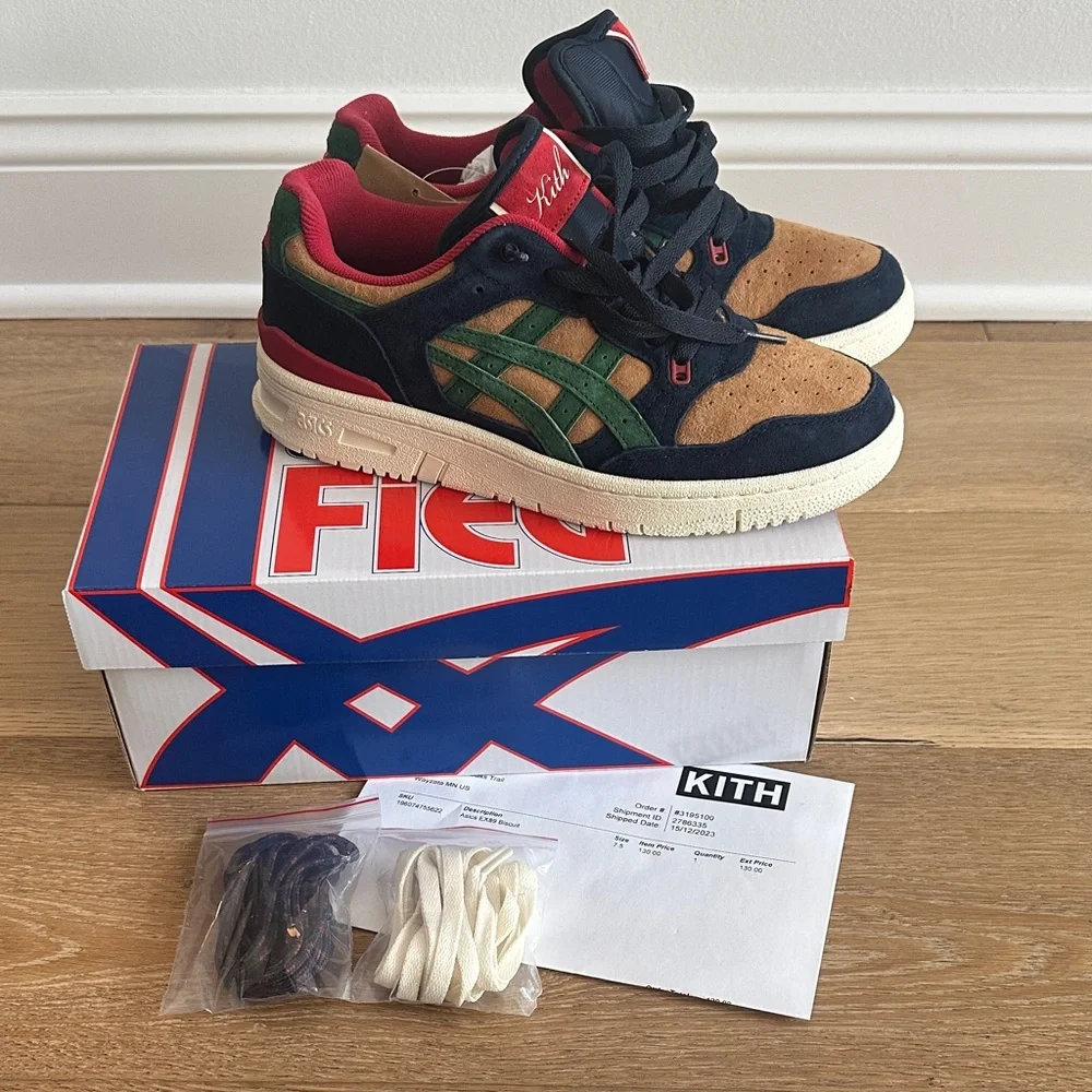 Asics Kith Navy Blue and Brown Men's Sneakers - Picture 2 of 2